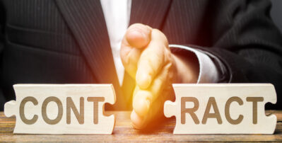 Businessman employer breaks a contract. Deal cancel. Violation of conditions and rules. Anticipatory repudiation act. Termination of cooperation, disagreement refusal to renew agreement. Force Majeure